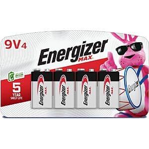 4-Count Energizer MAX 9V Alkaline Batteries $4.50 w/ Subscribe & Save