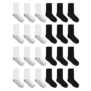 24-Pack Hanes Boys' Crew Cotton Cushioned Socks (White/Black) $13.20