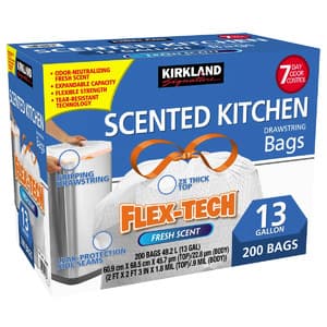 Costco Stores: 200-Ct 13-Gallon Kirkland Signature Flex-Tech Kitchen Trash Bags from $15 (In-Store Only)