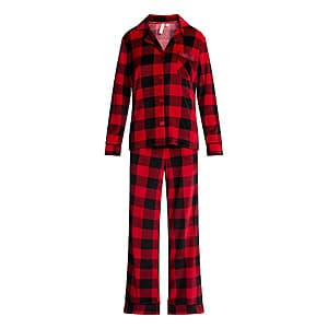 2-pc Joyspun Women's Stretch Velour Long Sleeve Pajama Set (Red Buffalo Plaid) $10.50