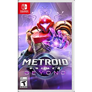 Metroid Prime 4: Beyond video game case for Nintendo Switch showing the game cover art and branding.