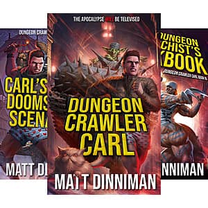 Cover of Dungeon Crawler Carl eBook featuring the title and author name Matt Dinniman, designed for Kindle digital display.