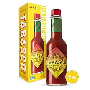 5 oz bottle of TABASCO Habanero Hot Sauce with red label.