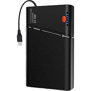 20000mAh Kesguar Portable 22.5W USB-C 3-Port Power Bank w/ Built-In USB-C Cable $13.75