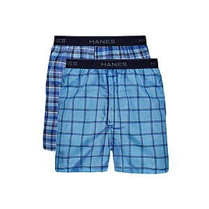 2-Pk Hanes Moisture-Wicking Boxer Underwear for Men (Plaid) $5