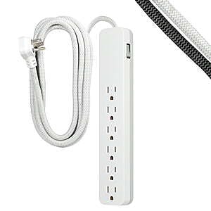 GE 6-Outlet 840J Surge Protector w/ 10' Flat Plug Cord $3.70 