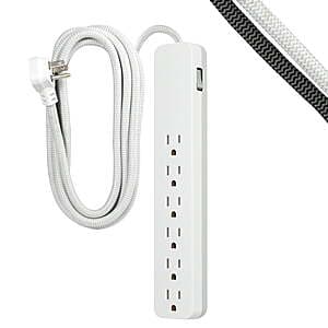 GE 6-Outlet 840J Surge Protector w/ 10' Flat Plug Cord $3.70