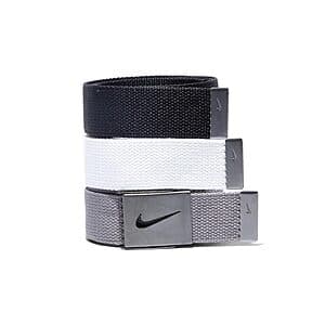 Three Nike web belts in neutral colors displayed in a bundle pack.