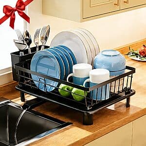 GAOKASE Stainless Steel Space-Saving Dish Rack (Black) $15
