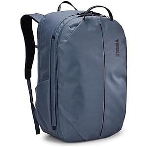Thule Aion 40L backpack in dark slate color with removable TPU rolltop bag extension.