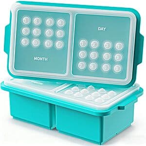 2-Pk EuChoiz 2-Cup Silicone Freezer Tray Cubes w/ Day/Month Mark Lids (Aqua) $7.70