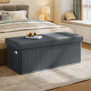 43" Pinmoco Folding Storage Ottoman Bench w/ Side Pocket (Gray) $33