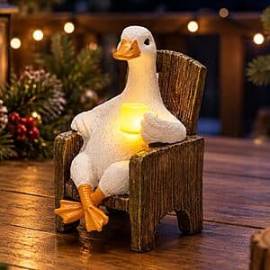 Lyeasw 7-inch solar garden goose statue in gray, designed for outdoor placement with integrated solar panel.