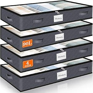 Prime Members: 4-pk 90L SpaceWhisper Under Bed Storage Containers (gray) $12.60 + Free S&H