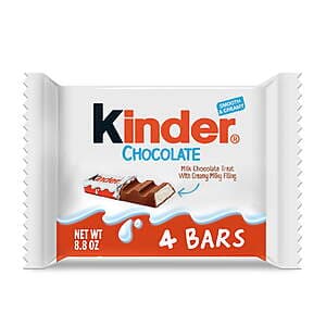 4-Bars Kinder Milk Chocolate Bar w/ Creamy Milky Filling + $1.69 Walmart Cash $1.50 (Select Locations)