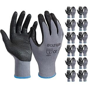 12-Pair Boltgard Nitrile Grip Work Gloves (Various) $12