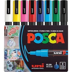 8-pk uni POSCA PC-3M Water-Based Paint Markers Reversible Fine Tip $11.65 w/ Subscribe & Save