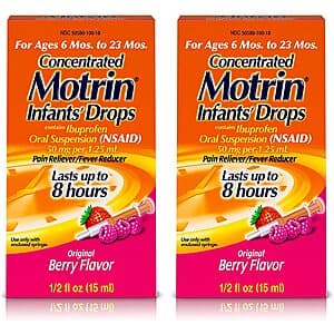 2-Pk 0.5-Oz Motrin Infants Concentrated Liquid Medicine Drops w/ Ibuprofen (Berry) $5.60 w/ Subscribe & Save