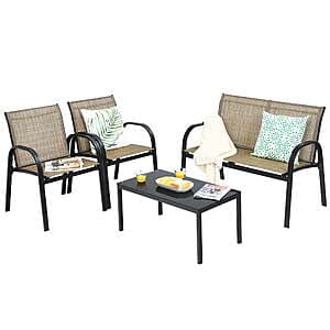 4-Piece Costway Patio Furniture Set w/ Glass Coffee Table (Brown) $140 + Free S&H