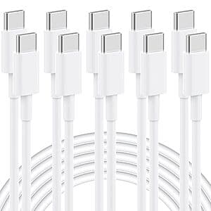 5-Pack 6' IWTKenw 60W USB-C to USB-C Charging Cable (White) $3.60