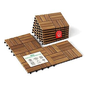 10-Piece Idzo 9.6 Square Feet Waterproof Acacia Interlocking Deck Tiles $20.35