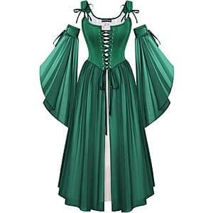 Scarlet Darkness Women’s 2-Pc Renaissance Corset Dress Set w/ Bell Sleeves (Various) $17.50