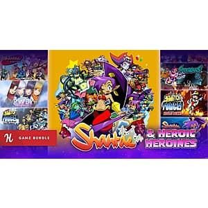Shantae & Heroic Heroines game bundle cover art featuring pixel art characters from multiple games in the collection.