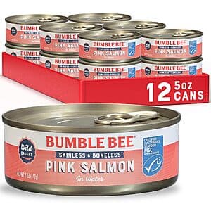 Select Accounts: 12-Pk 5-Oz Bumble Bee Wild Caught Pink Salmon in Water $15.95 w/ S&S