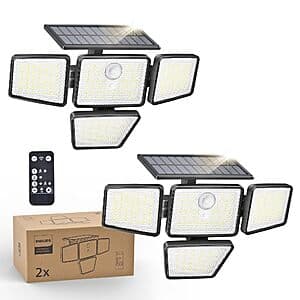 2-Pack Philips 196 LED Solar Outdoor Security Light w/ Remote $30 & More