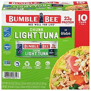 Bumble Bee Chunk Light Skipjack Tuna: 24-Count In Oil $14.85, 10-Count in Water $6.20 w/ Subscribe & Save