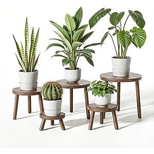 5-pk Delma Indoor Wood Plant Stands (Dark Brown or Light Brown) $25