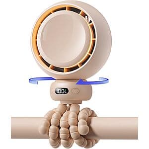 4-Speed Bearwind Auto Oscillation Portable USB-C Fan w/ Light & Flexible Tripod $14.50