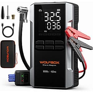 WolfBox 3000A 12V 16000mAh Portable Car Jump Starter w/ 160PSI Compressor $60 + Free S&H