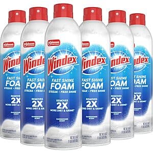 6-Pk 19oz. Windex Fast Shine Foam Streak-Free Shine Glass Cleaner (Rainshower) $11.75 w/ S&S