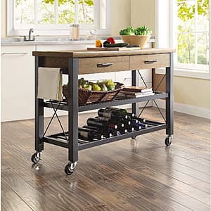 49.6" x 19" Whalen Santa Fe Kitchen Cart w/ Metal Shelves (Rustic Brown) $60 + Free Shipping