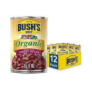 12-Pk 15.5oz. Bush's Best Organic Dark Red Kidney Bean Cans $11.35 w/ S&S
