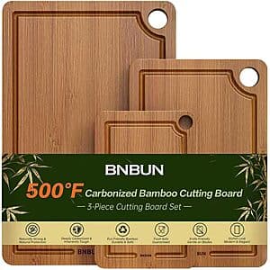 3-Piece BNBUN Bamboo Cutting Board Set (Carbonized Brown) $14.25