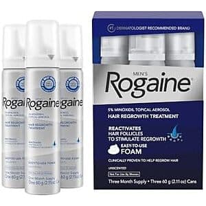 3-Pk 2.11oz Men's Rogaine 5% Minoxidil Foam for Hair Loss & Hair Regrowth $30 w/ S&S
