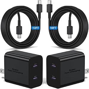 2-Pk 45W Kitminun USB C Dual Port Charger w/ 10' Cable $8