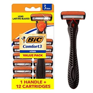 Select Accts: BIC Comfort 3 Razor Value Pack (1x Handle + 12x 3-Blade Cartridges) $5.95 w/ S&S