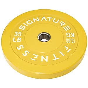 35-Lb Single Signature Fitness Olympic Bumper Plate Weight Plate w/ 2" Steel Hub $16