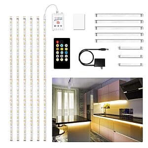 6-Pc DAYBETTER Under Cabinet Dimmable 9.8' LED Strip Light Kit w/ Remote $9