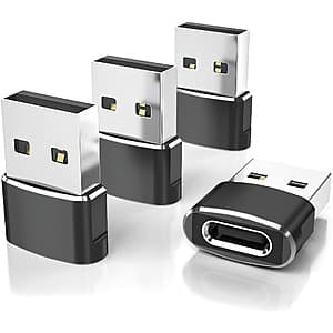 4-Pack Elebase USB Type-C to USB-A Adapters (Black) $4.05