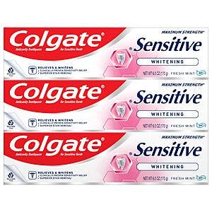 3-Pack 6-Oz Colgate Maximum Strength Whitening Toothpaste for Sensitive Teeth $5.85 w/ Subscribe & Save