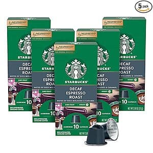 5-Pack 10-Count Nespresso Starbucks Decaf Espresso Roast Pods (Dark Roast) $14.40 w/ Subscribe & Save
