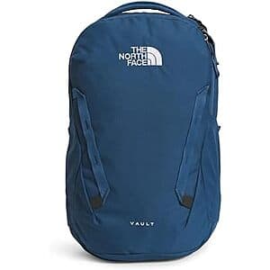 The North Face Vault Everyday Laptop Backpack in black with front logo patch and multiple compartments.
