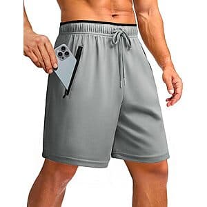 PINSPARK Men's 7" Mesh Quick Dry Athletic Running Shorts w/ Zipper Pockets $8