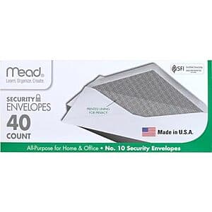 40-Count Mead #10 All-Purpose Security Printed Lining Envelopes for Home/Office $1.10