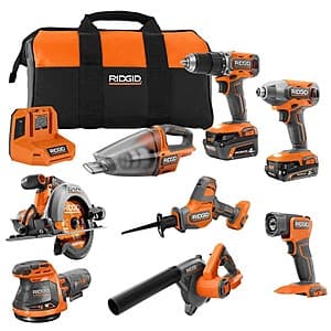 RIDGID 18V 8-Tool Combo Kit w/ 2Ah + 4Ah MAX Battery, Charger, & Tool Bag $299 + Free S&H