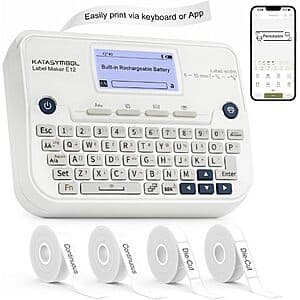 SUPVAN E12 Keyboard & Bluetooth Label Maker Machine w/ 4 Tapes $20
